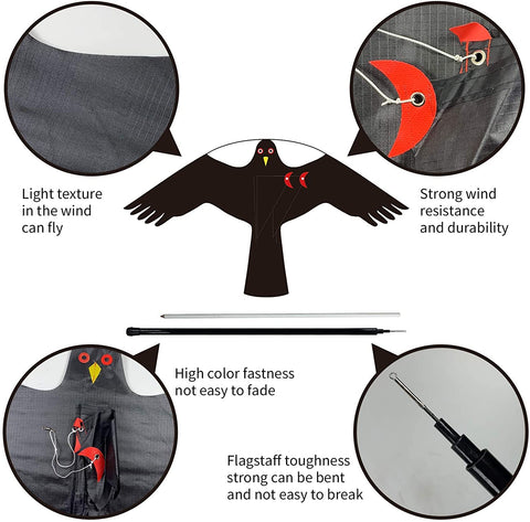 Flerigh laser-cut bird scarer kite with realistic visuals deters birds safely.