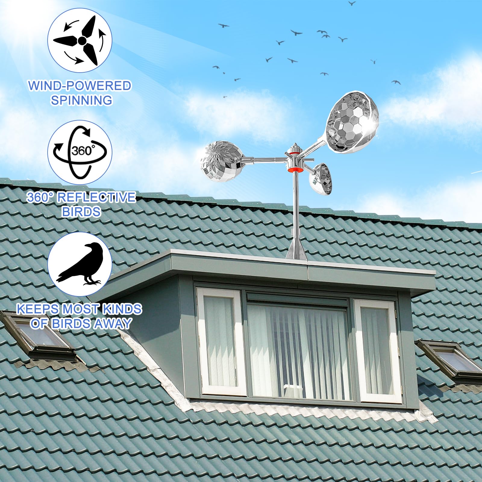 Flerigh silver outdoor bird deterrent for roofs and decks.