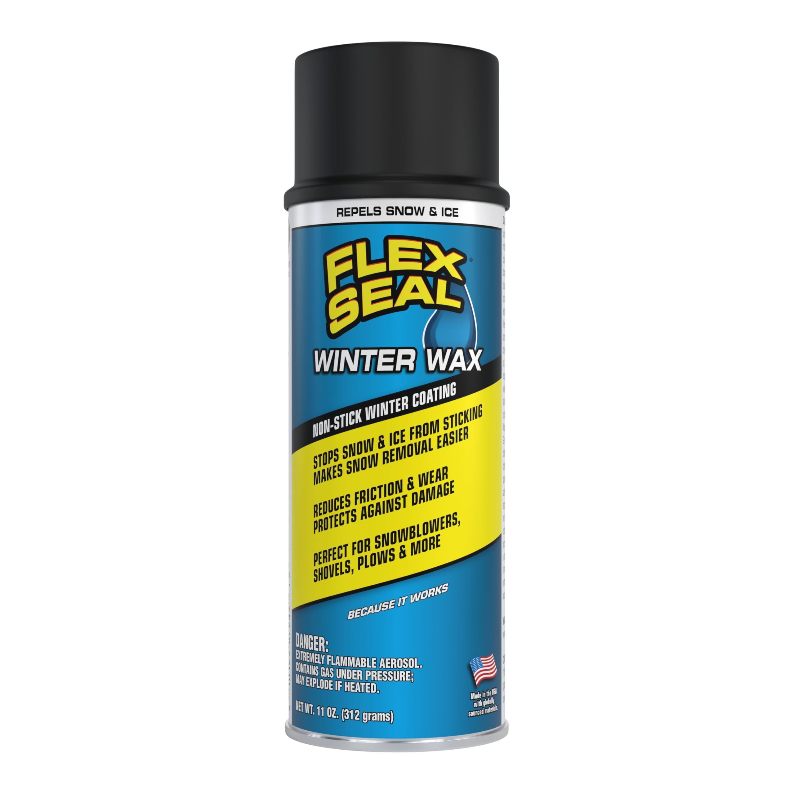 Flex Seal Winter Wax coats a snow shovel for easier snow removal and protection.