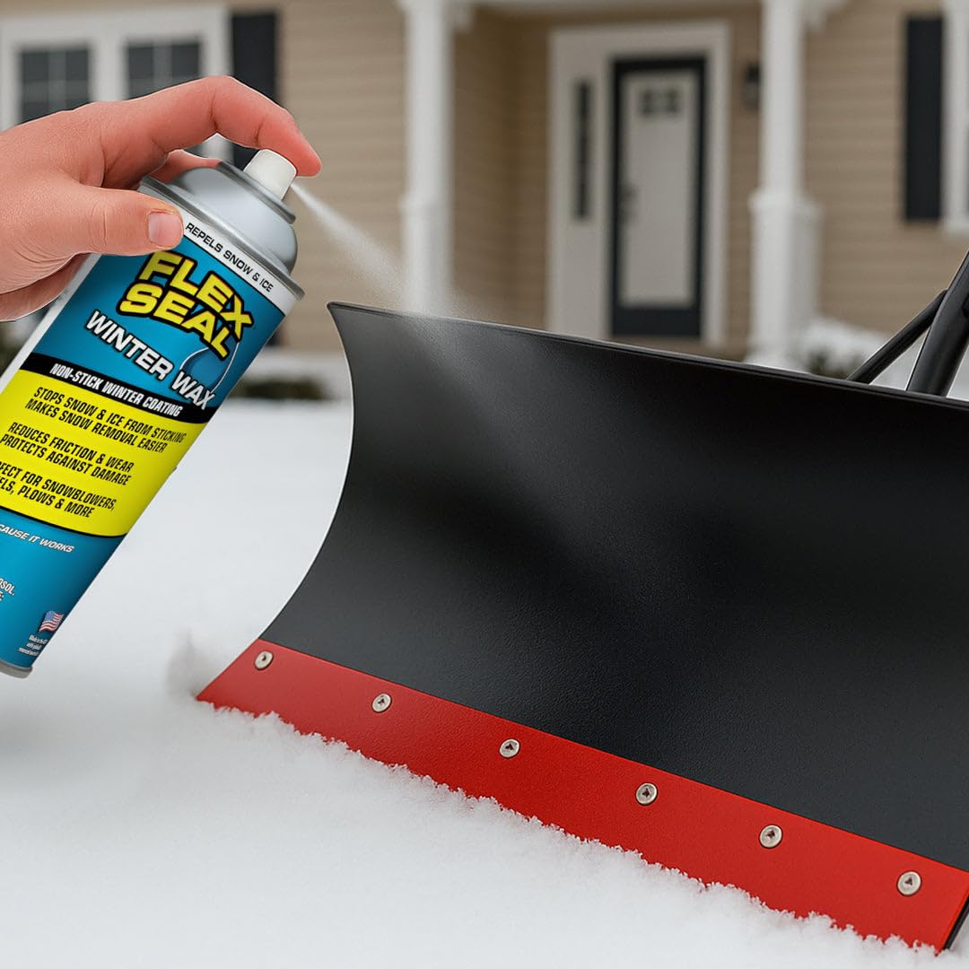 Flex Seal Winter Wax applied to a snowblower for smoother operation.