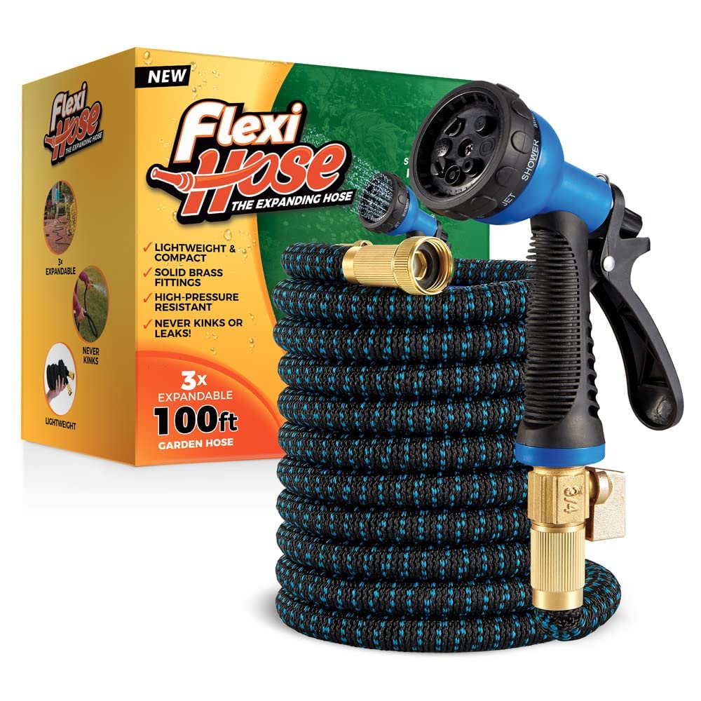 Flexi Hose 100ft extendable length for broad yard reach and easier watering.