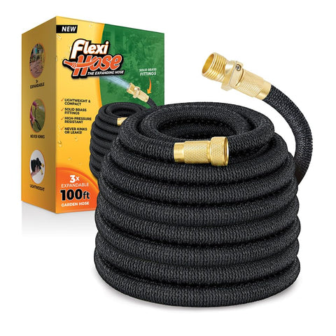 Flexi Hose front view showing 100ft reach for easy watering.