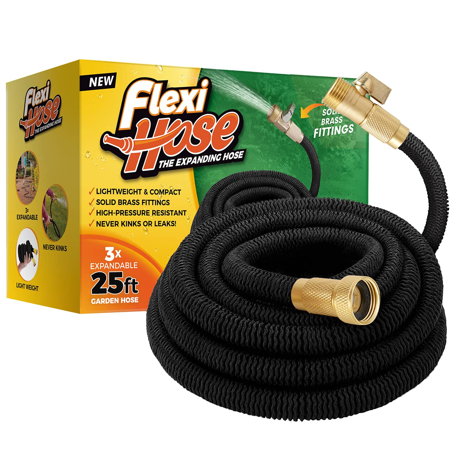 Flexi Hose 25ft Expandable in use, extended reach for effortless watering.
