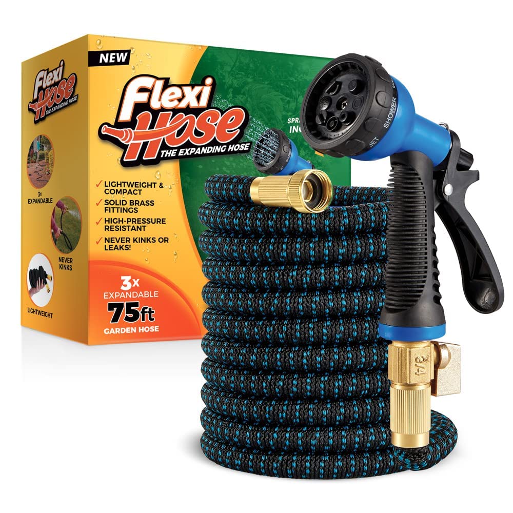 Flexi Hose 75ft expanded length for broad watering coverage.