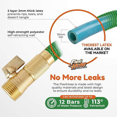 Flexi Hose double latex core resists punctures during tough outdoor chores.