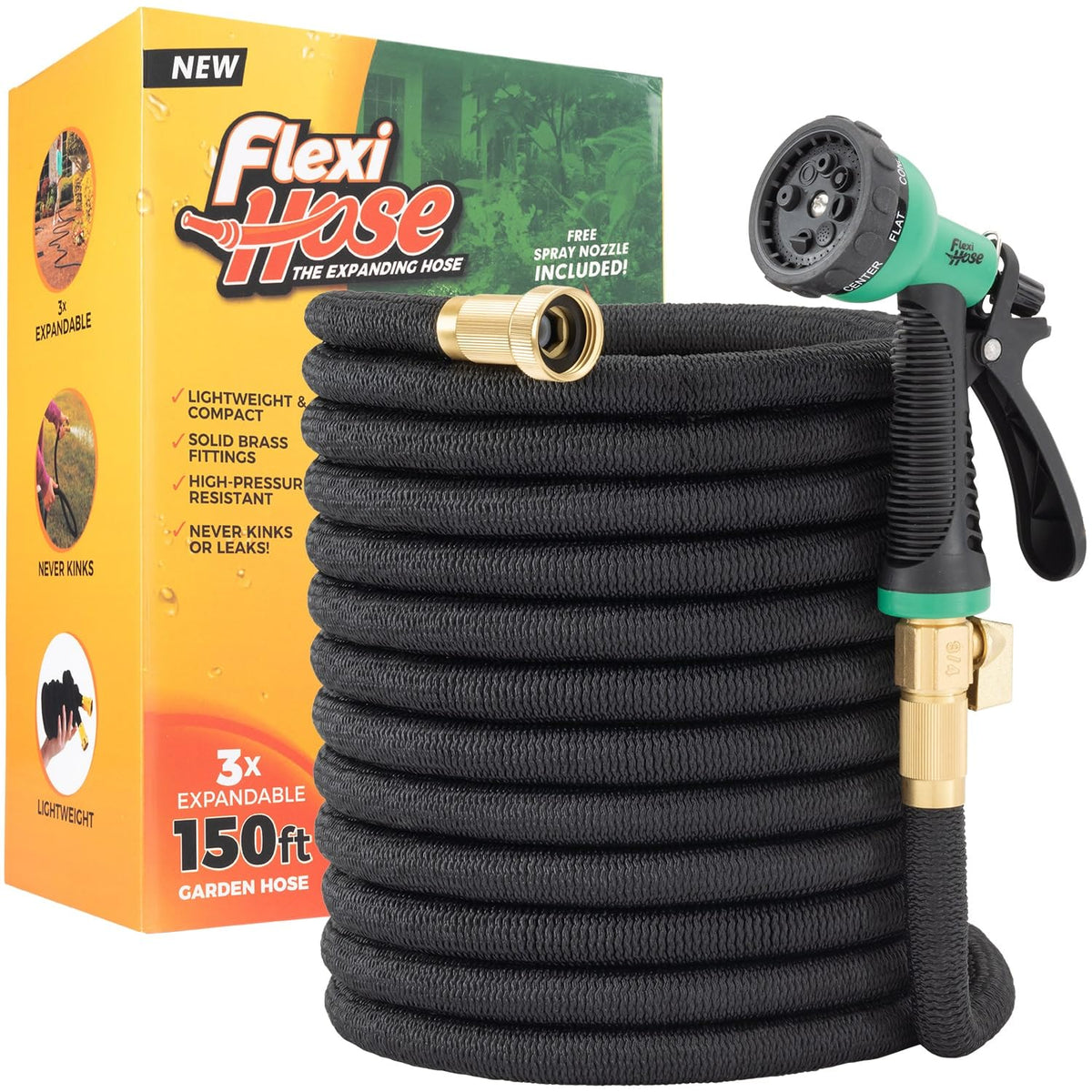 Flexi Hose expandable 150ft extended in a garden for long reach.