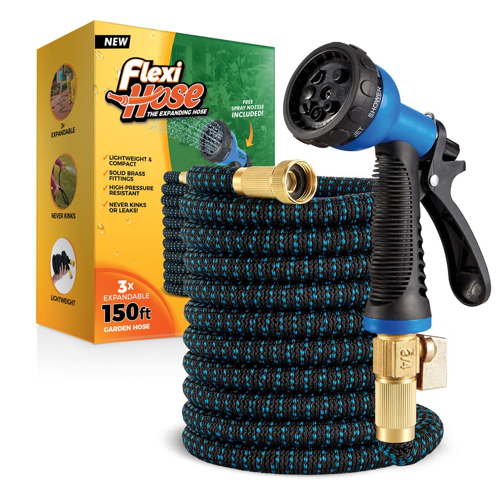 Flexi Hose expandable hose with eight-pattern nozzle for versatile watering.