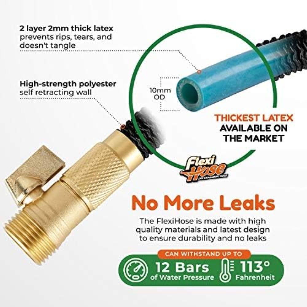 Flexi Hose 4-layer latex core resists wear during frequent use.