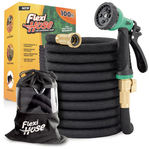 Flexi Hose Plus 100ft expanded hose ready for broad garden watering.