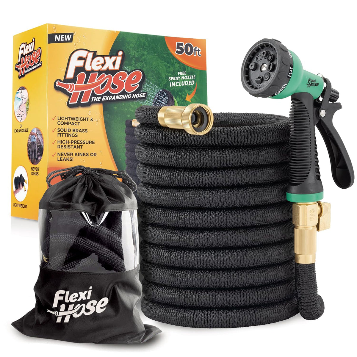 Flexi Hose Plus 50ft extended reach lets you water distant beds with ease.