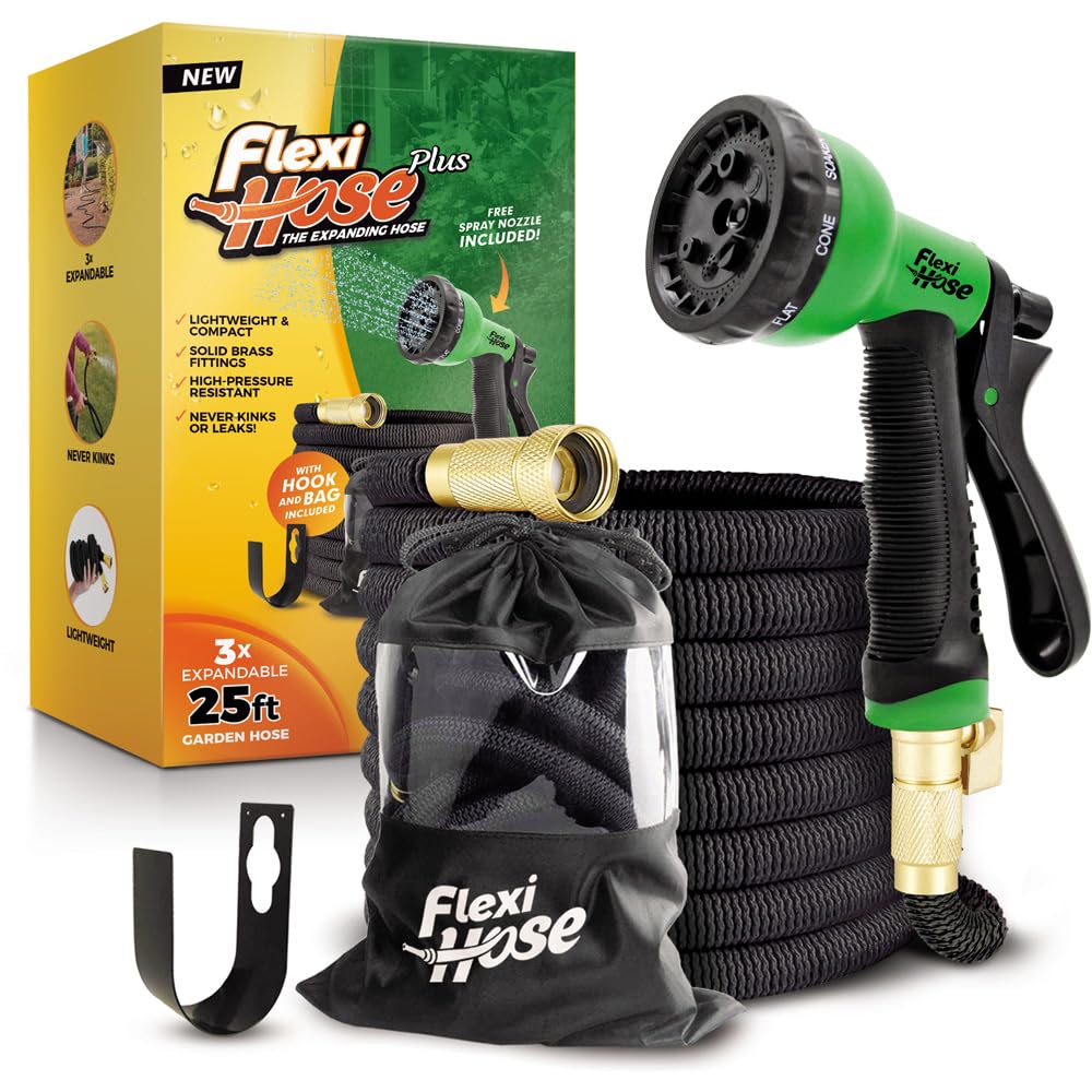 Flexi Hose Plus connected to a spigot with 8-function nozzle for easy watering