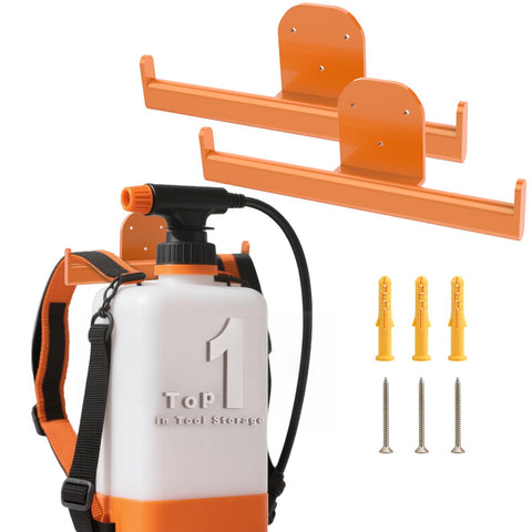 FLEXI RODS backpack blower hanger mounted on wall for secure storage.