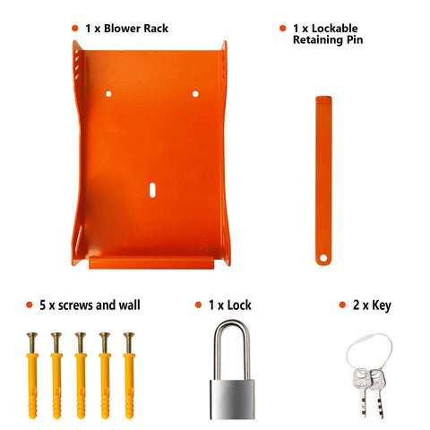 Locking pin and keys provide secure blower retention.