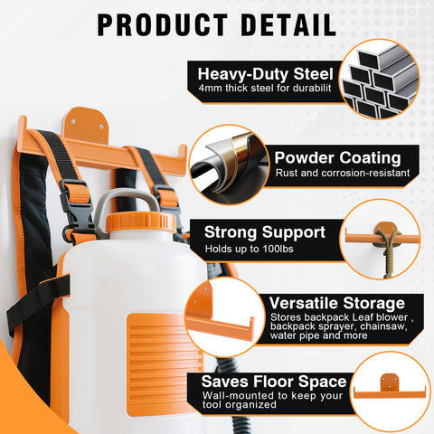 FLEXI RODS wall mount bracket elevates tools to save floor space.
