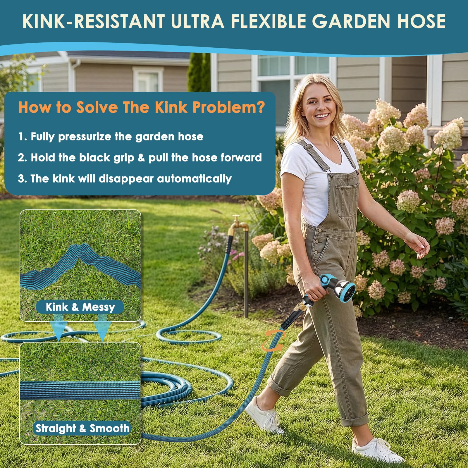 FlexiSolve anti-kink technology prevents tangles for smooth watering.