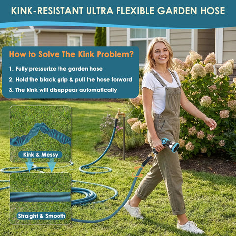 FlexiSolve anti-kink technology prevents tangles for smooth watering.