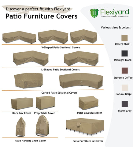 Flexiyard curved sofa cover protecting an outdoor curved sectional in use