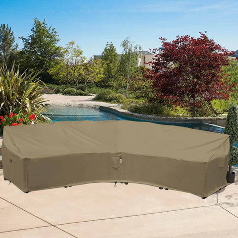 Specification sheet for Flexiyard curved sofa cover with fit details