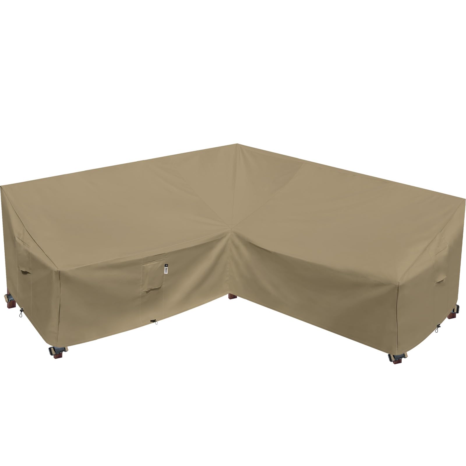 Flexiyard heavy-duty outdoor sectional cover on a 85x85 V-shaped sofa protects from rain