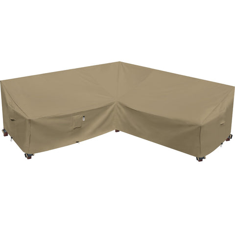 Flexiyard heavy-duty sofa cover closeup fabric shows durable 600D protection against rain and dirt.