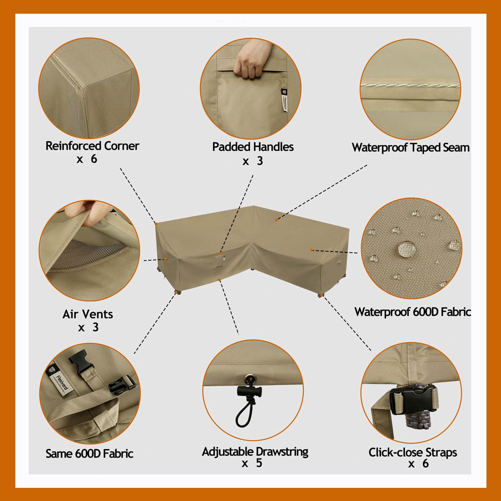 Flexiyard padded-handles ease fitting and removal for quick protection.