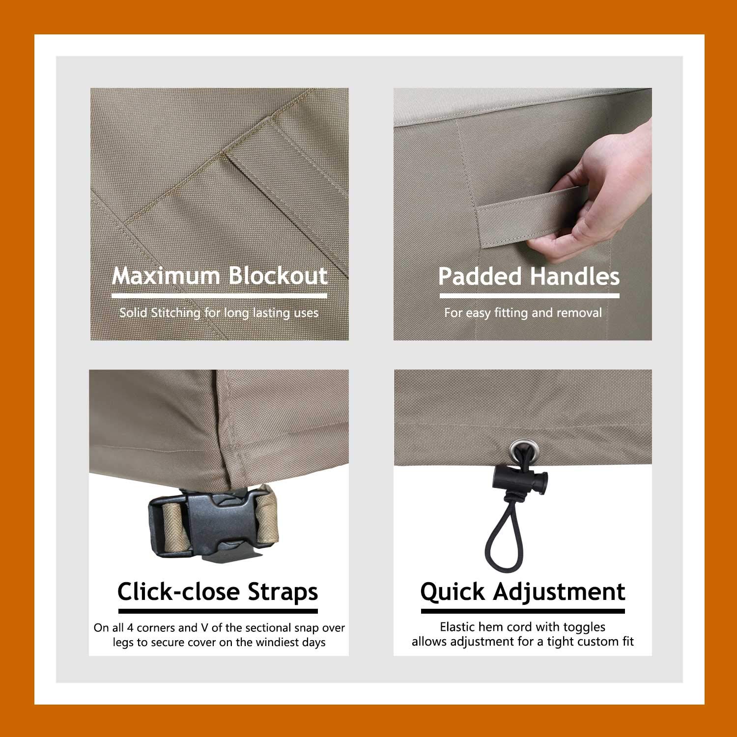 Flexiyard waterproof backing shown for rain protection and easy cleaning.