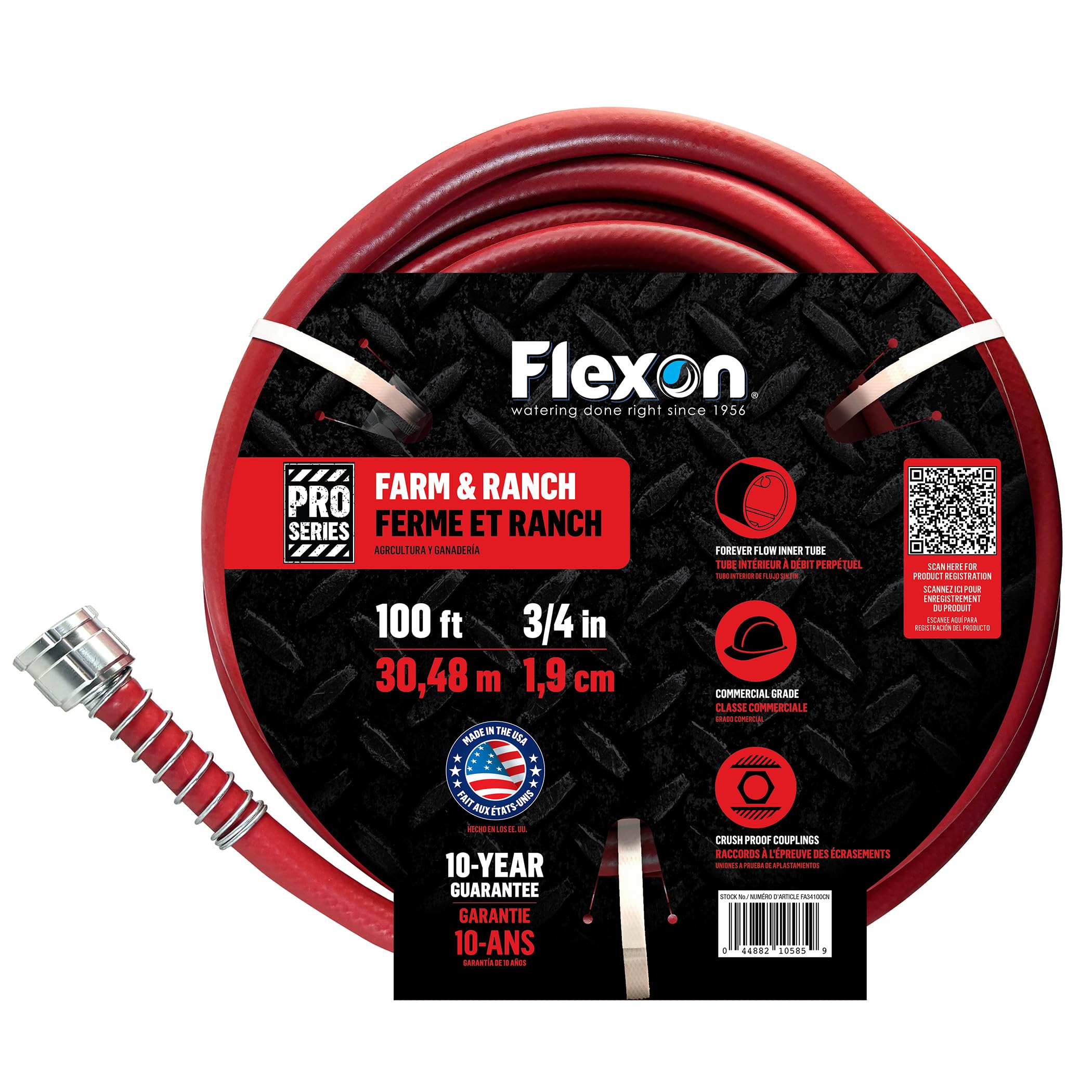 Flexon 100ft three-quarter-inch hose suitable for large-area watering and cleaning.