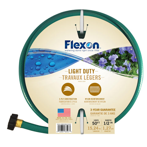 Flexon FR1250 50ft hose coiled for storage and quick watering