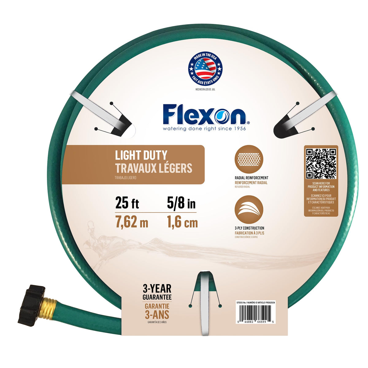 Flexon FR5825 reinforced hose with knitted nylon for durable year-round watering.