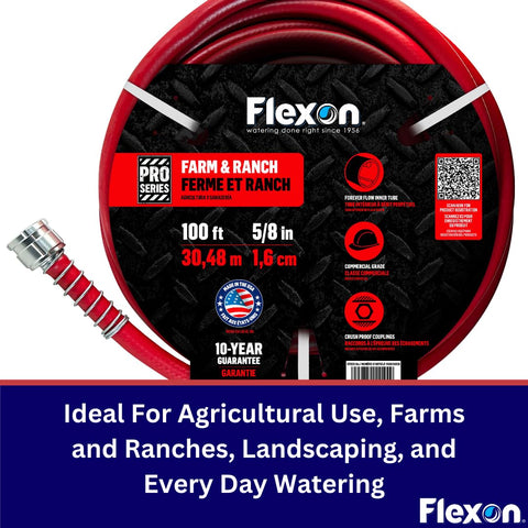 Versatile Flexon hose supports watering, livestock care, and equipment cleaning.