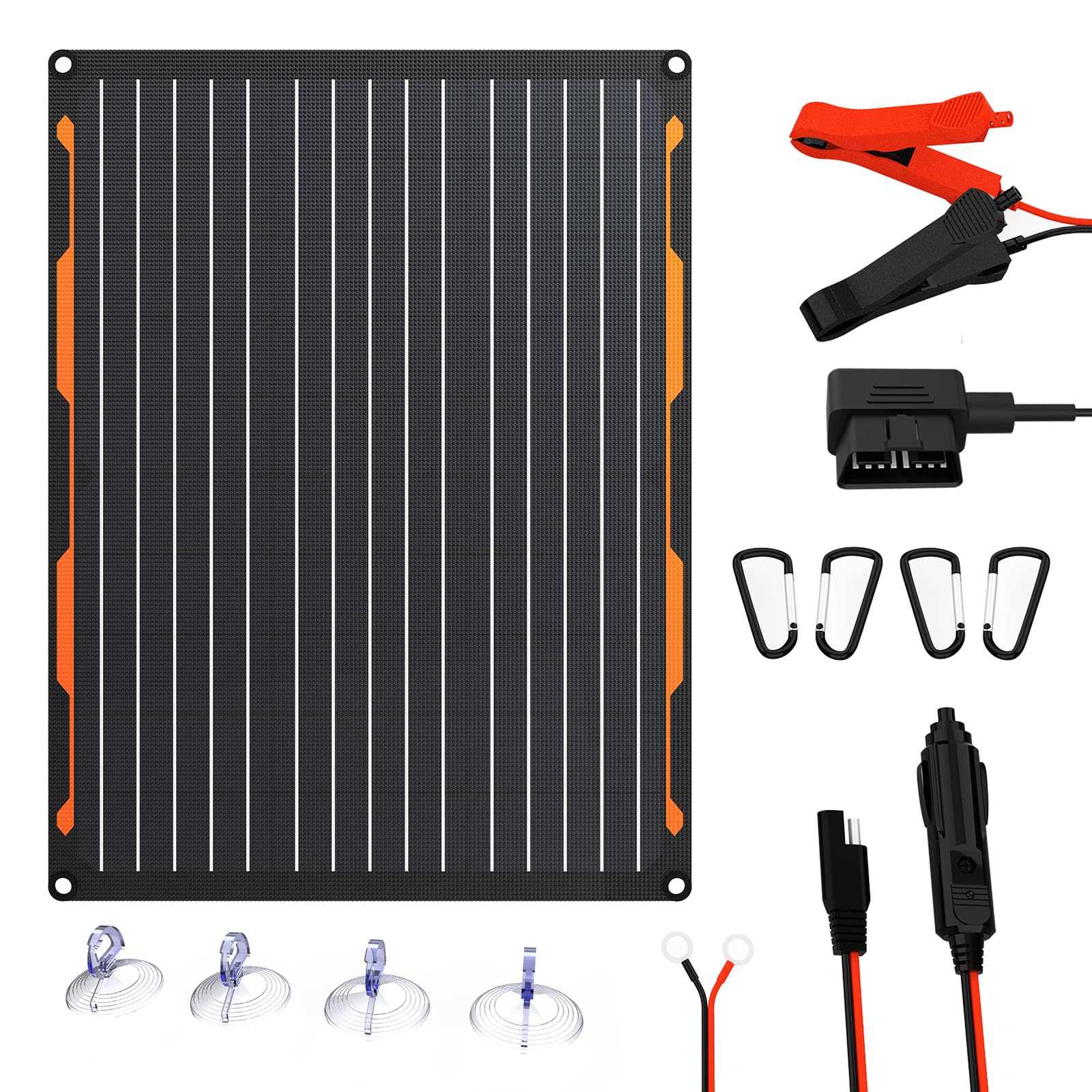 FlexSolar 20W solar panel charger powering a vehicle battery outdoors