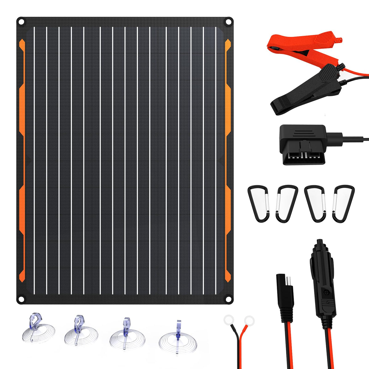 FlexSolar 20W solar panel charger powering a vehicle battery outdoors