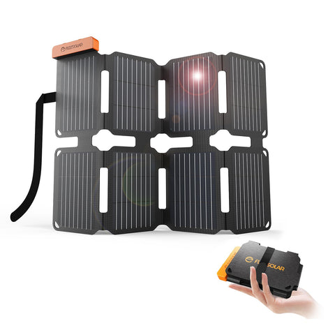 FlexSolar 25W folded-compact panel ready for backpacking adventures.