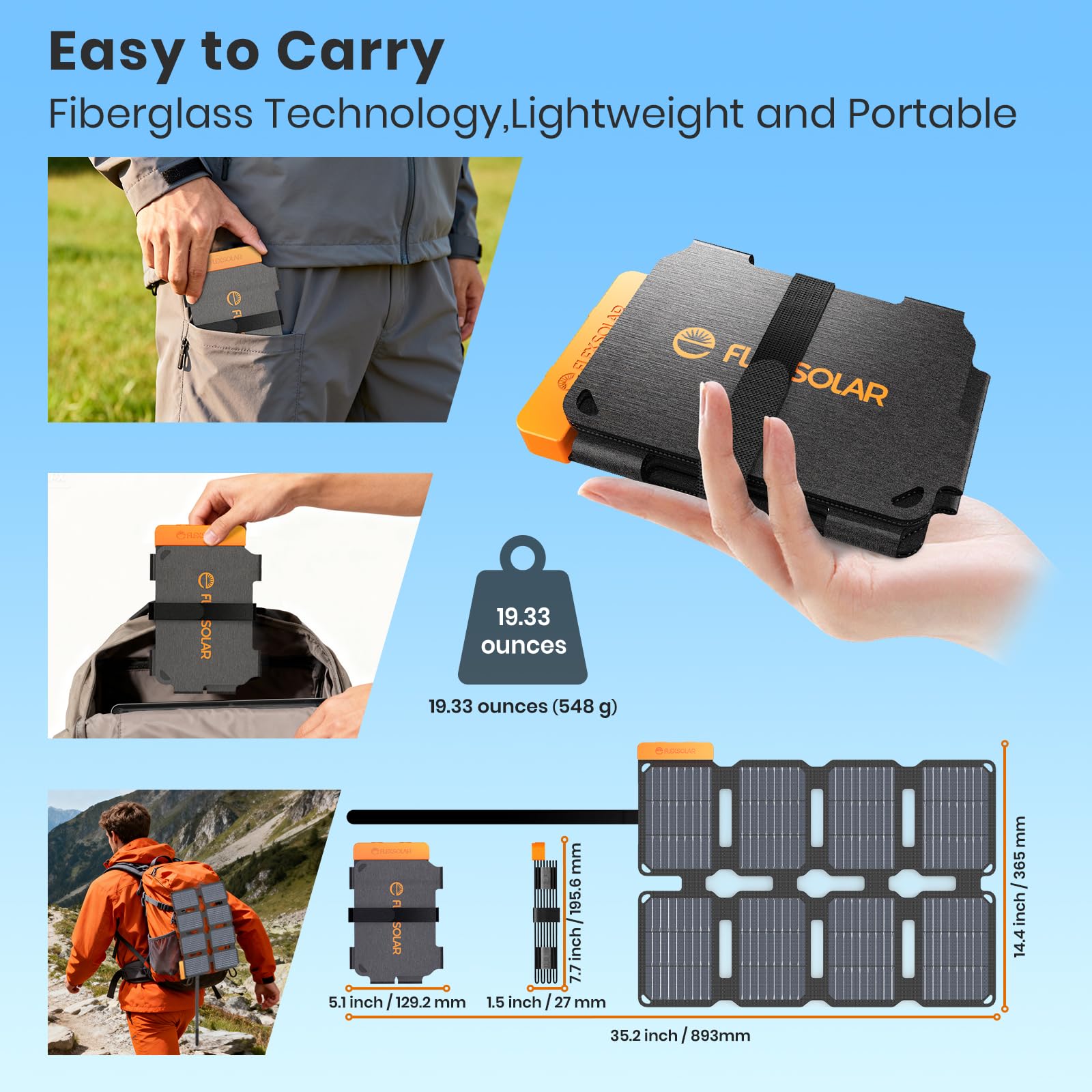FlexSolar 25W dual ports USB-C and USB-A enable simultaneous charging of two devices.