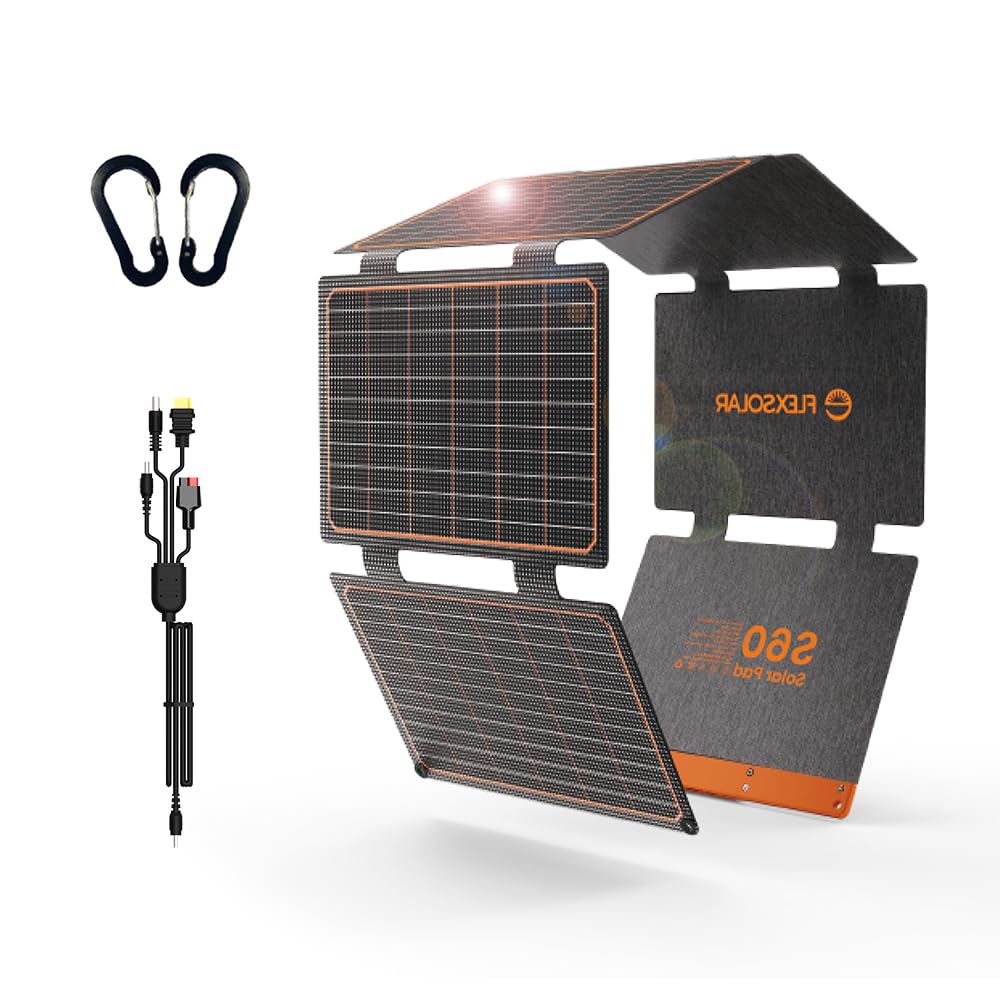 FlexSolar 60W panel folded for compact backpacking and easy storage.