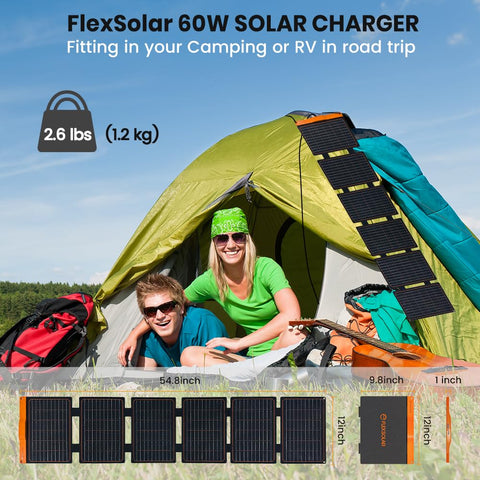 FlexSolar USB-C PD port enables fast charging on the go.