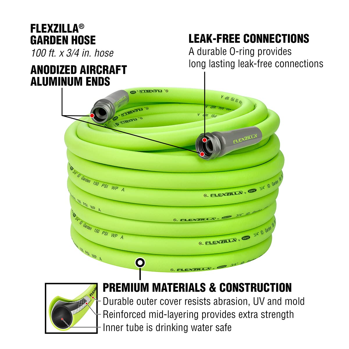 Flexzilla's abrasion-resistant outer cover withstands rugged outdoor use.