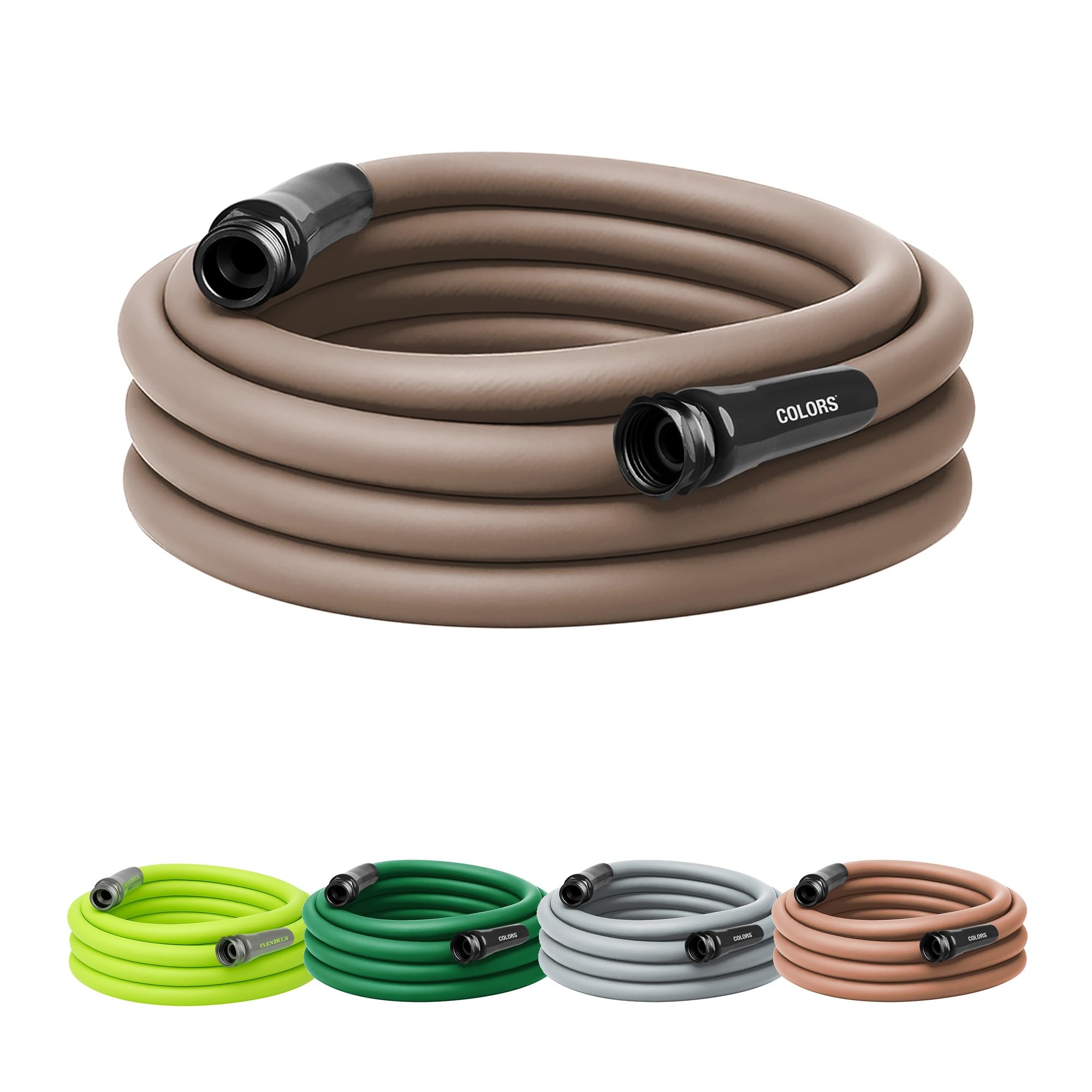 Flexzilla Colors Garden Hose in brown mulch blends with landscape for easy watering