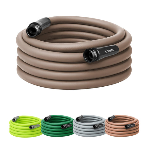 Flexzilla Colors garden hose, 50 ft, brown mulch tones, easy watering around garden beds.