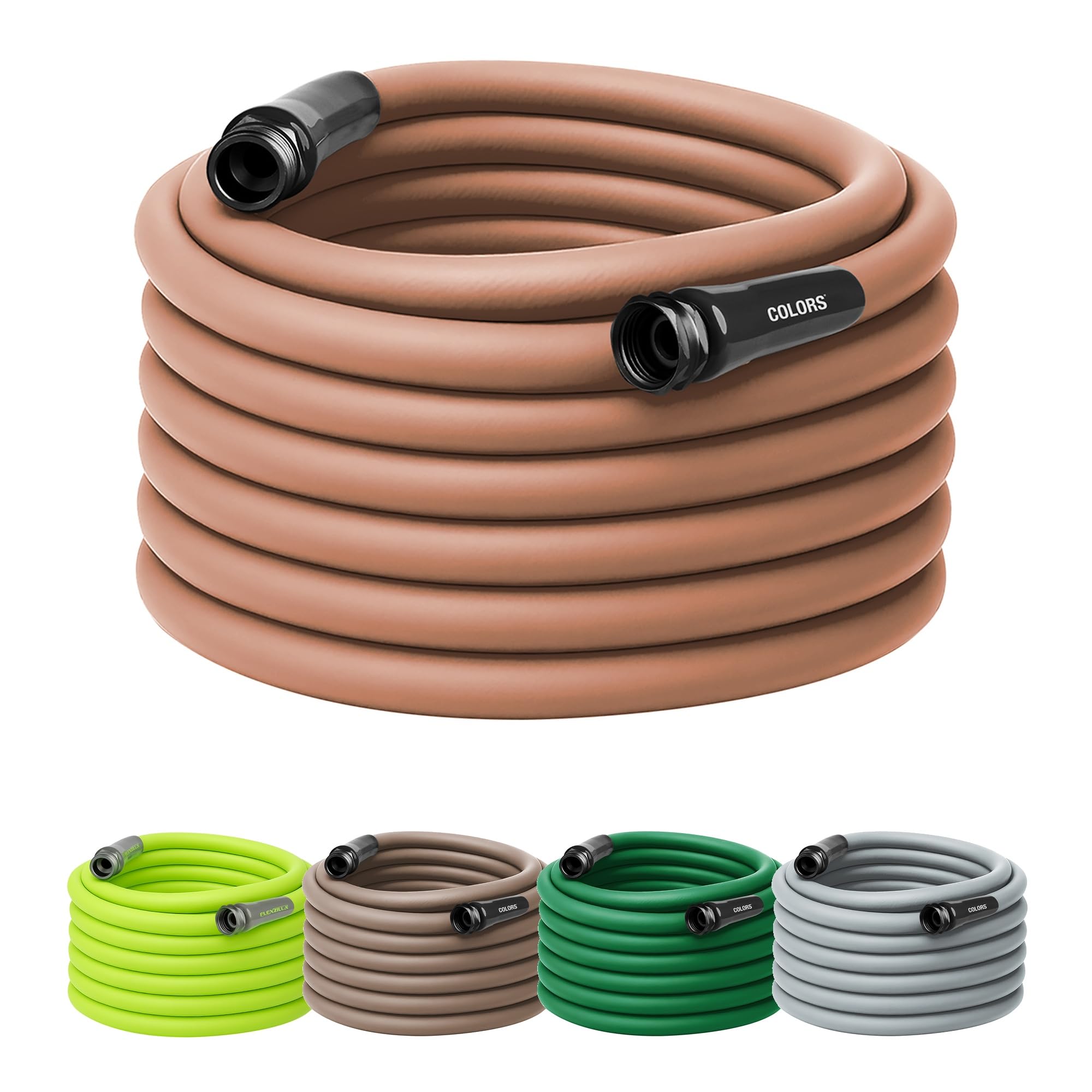 Flexzilla Colors Garden Hose extended in red clay demonstrates flexibility and extended reach.