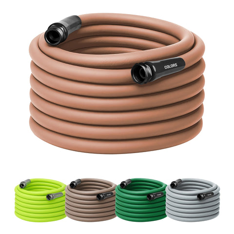 Flexzilla Colors Garden Hose extended in red clay demonstrates flexibility and extended reach.