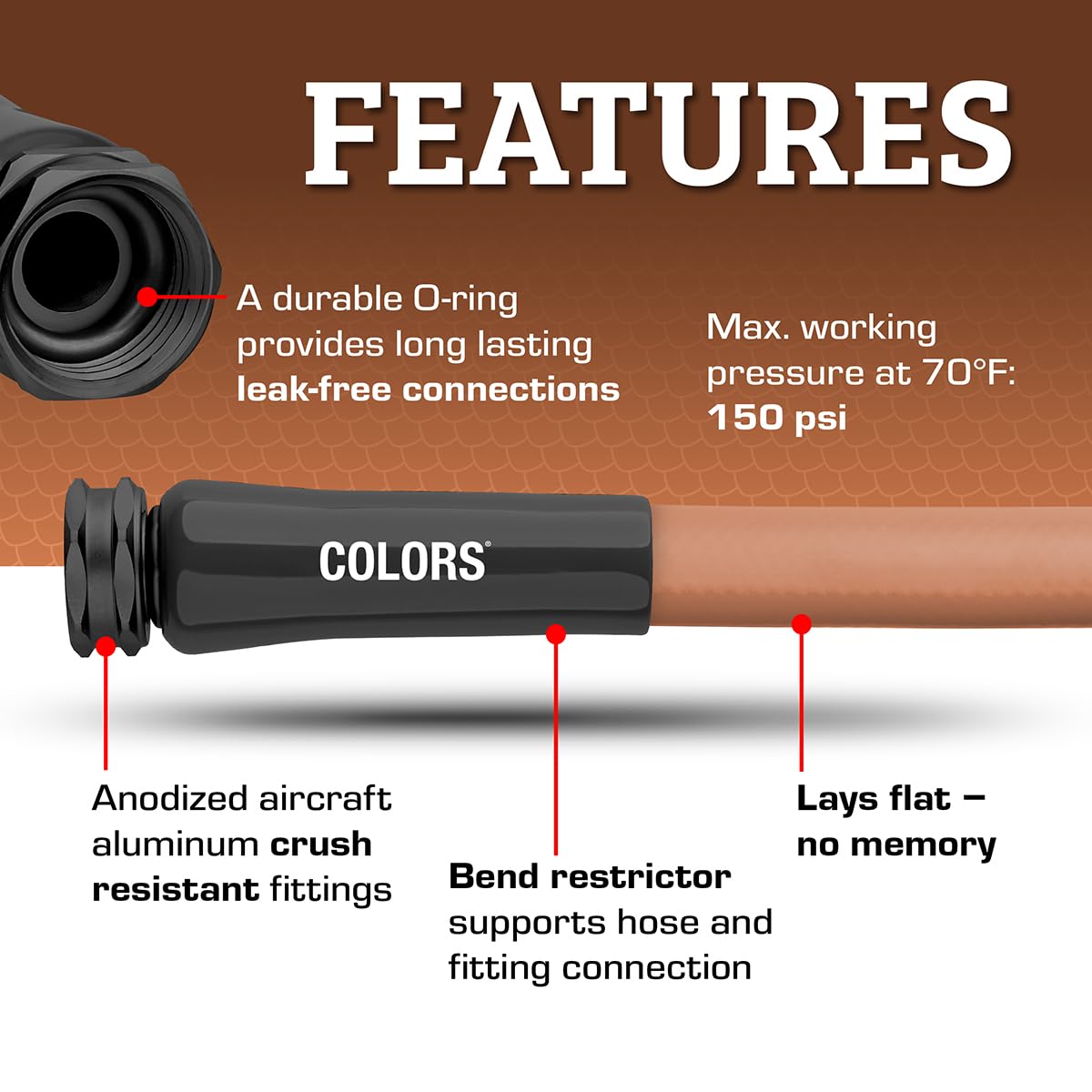 Anodized fittings on Flexzilla hose ensure reliable, leak-free connections.