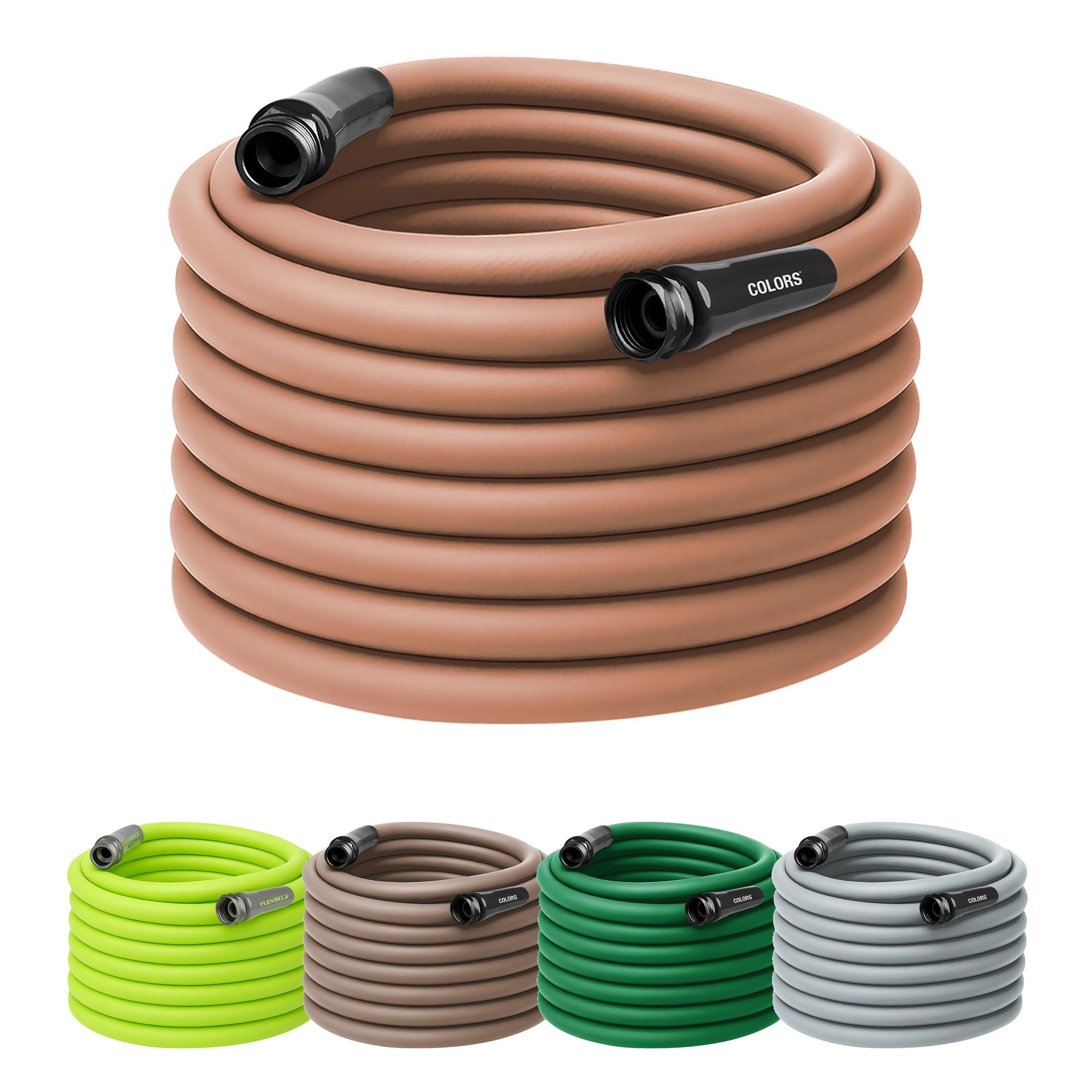 Flexzilla Colors Garden Hose in red clay coil for easy watering with flexible, kink-free performance.