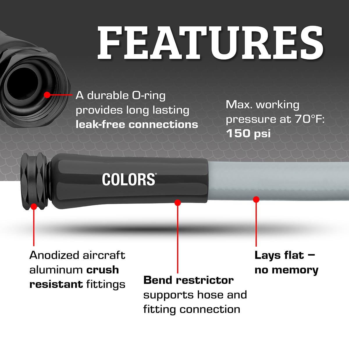 Close-up of the abrasion-resistant outer cover on Flexzilla Colors Lead-In Hose.