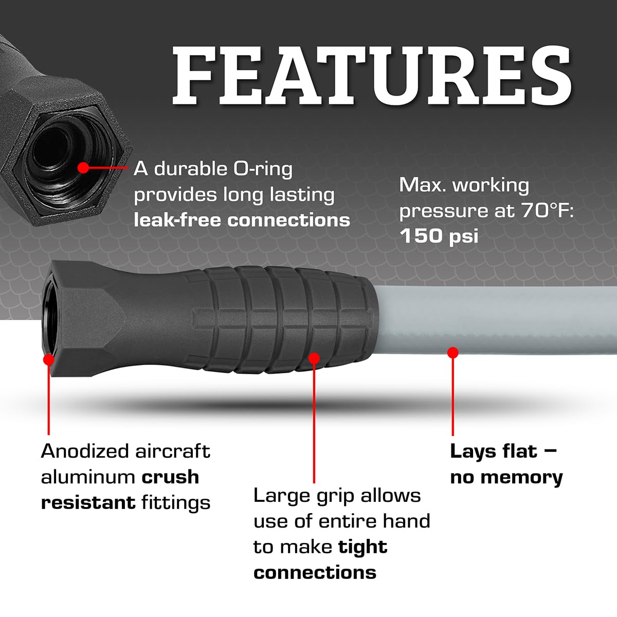 Flexzilla Colors leak-free ends with anodized ends and O-ring prevent drips during watering.