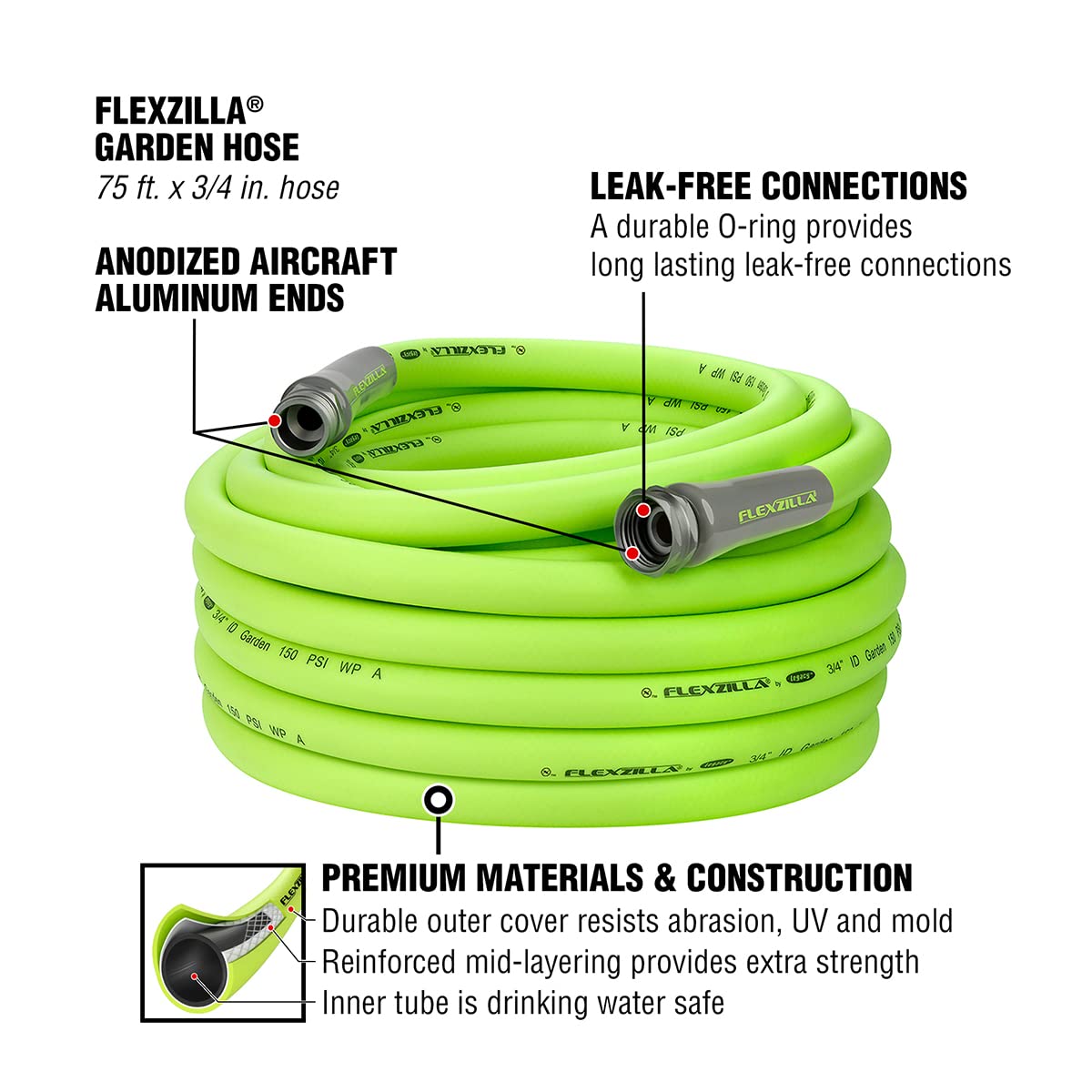 Flexzilla garden hose 75ft laid flat for tangle-free setup.