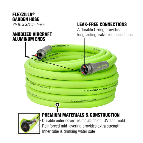 Flexzilla garden hose 75ft laid flat for tangle-free setup.