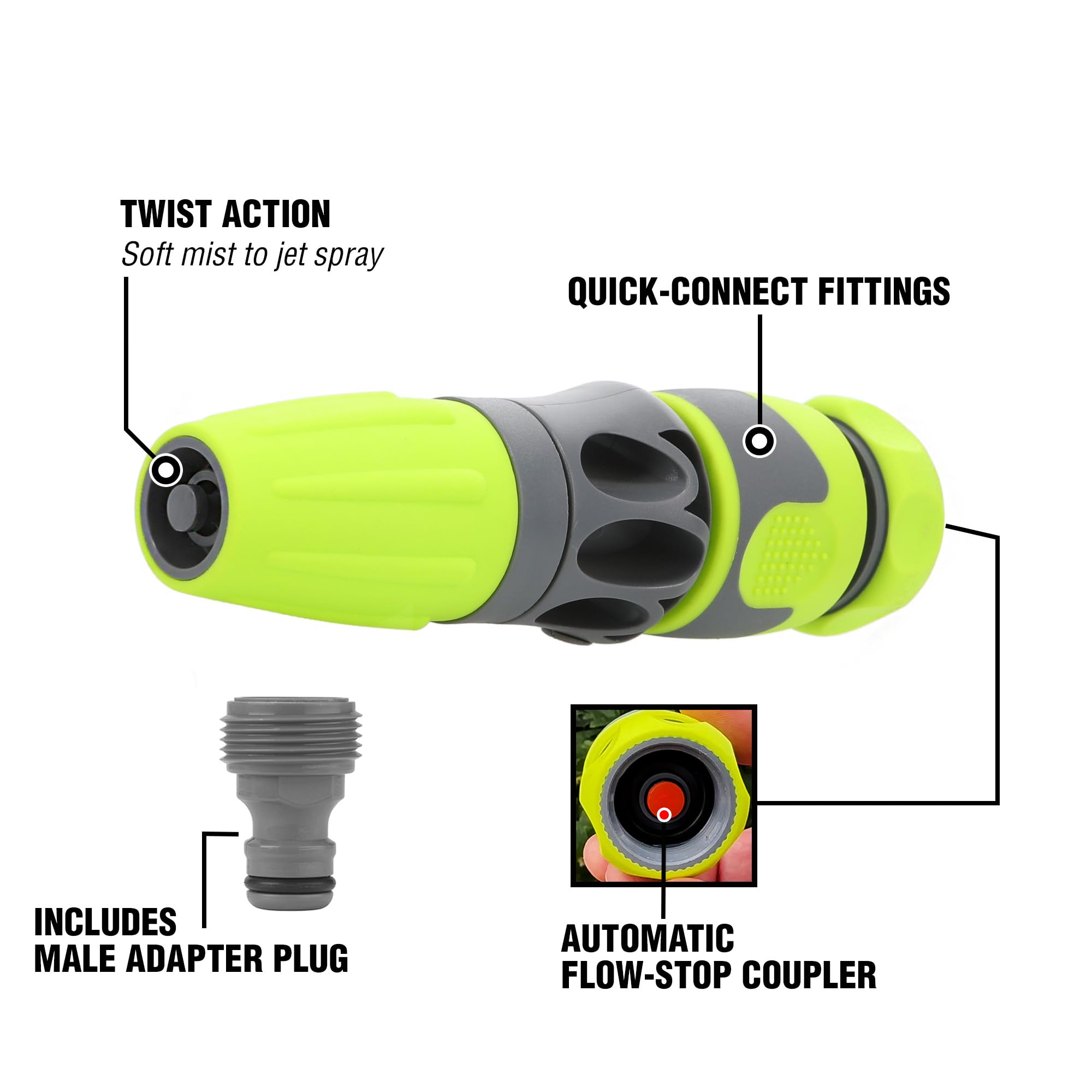 Flexzilla Flow-Stop Coupler shown during attachment to prevent spray.