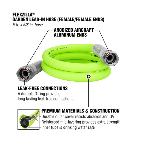 Flexzilla 5ft lying-flat hose reduces kinks and tangles.