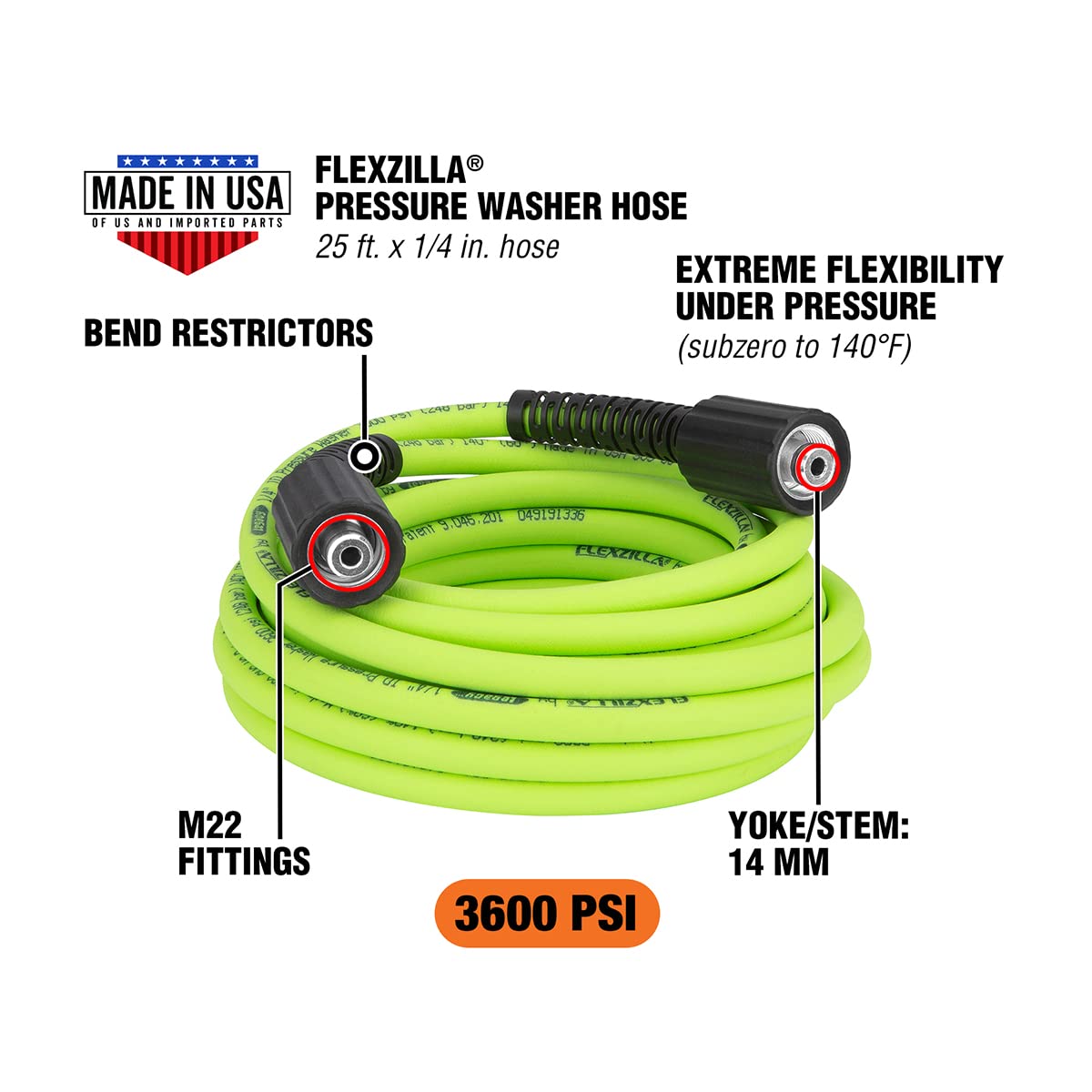 HFZPW36425M-E hose in ZillaGreen coil showing flexible design